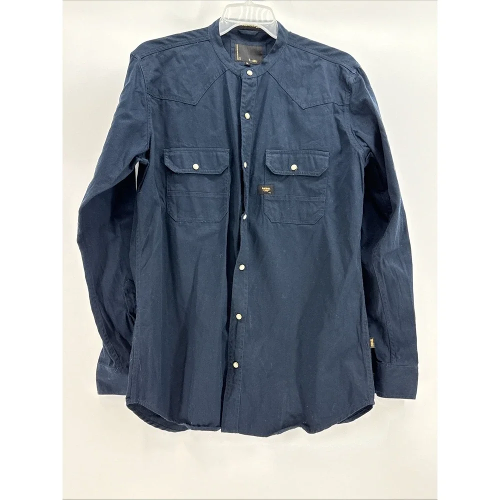 Diesel Successful Living 1979 ‎ Navy Band Collar Pearl Snap Shirt XL